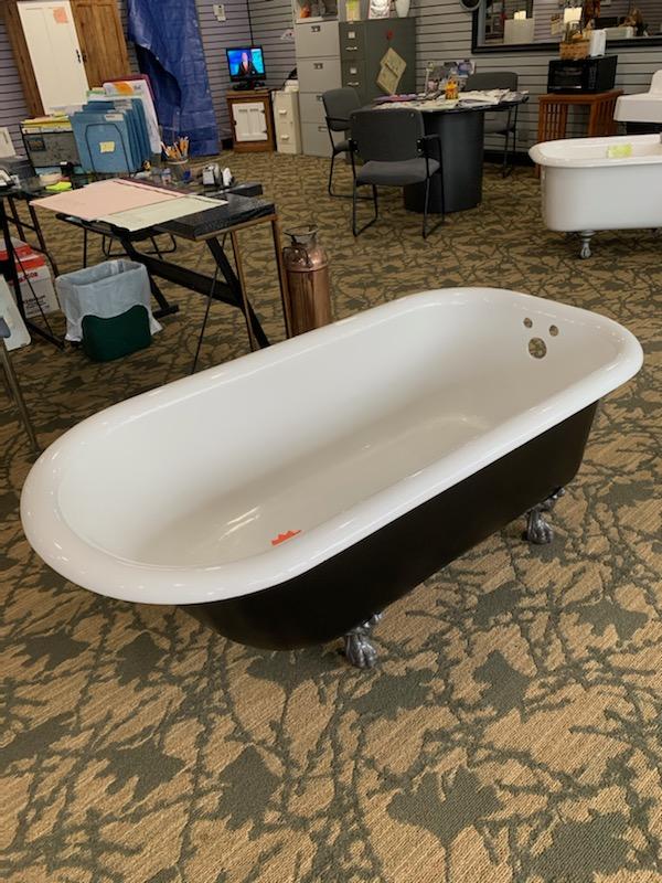 Antique 5 ft  x 30” clawfoot tub fort sale – exterior in matte black, interior in kohler White, and cast iron clear coted feet -  $ 1,195